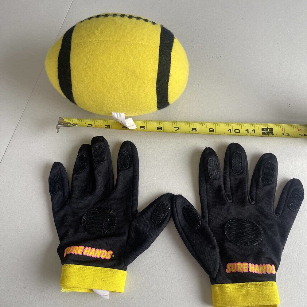 Vtg 1993 Surehands Yellow Plush Football Black Gloves Frankitoys Hook Loop Patch